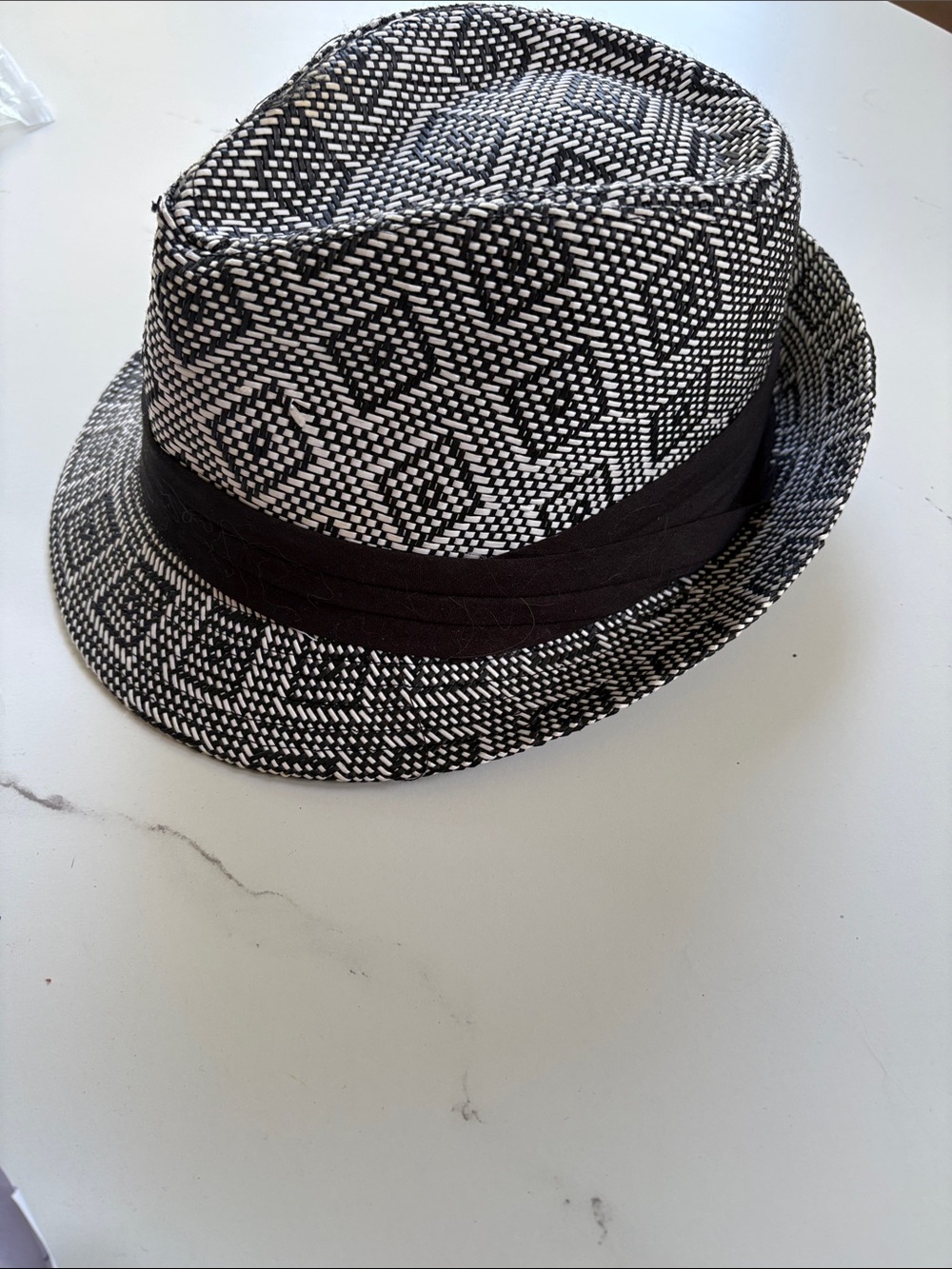 Classic Black & White Patterned Fedora Hat